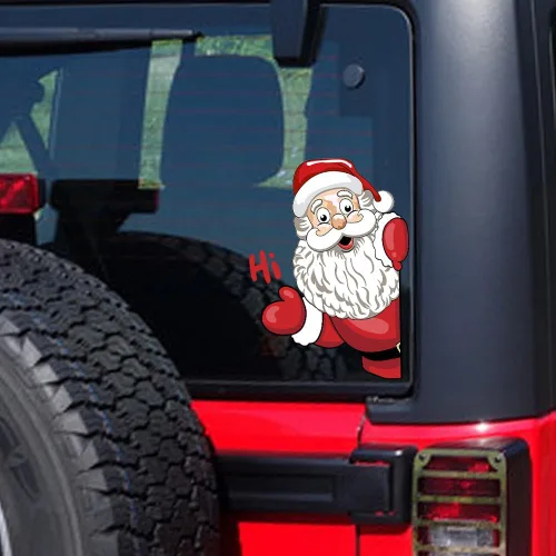Vista 32 de Pegatina Navideña de Papá Noel Asomado, Lindas Pegatinas de Venado y Muñeco de Nieve para Ventana, Adhesivos para Parachoques de Coche, Adornos