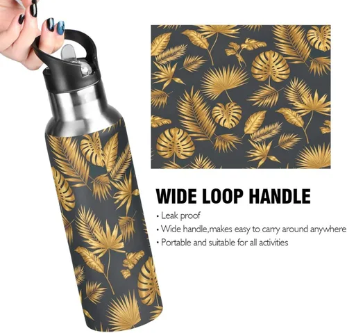 Vista 4 de Tropical Leaves - Botella de agua de acero inoxidable de 32 onzas, sin BPA, botella de agua deportiva a prueba de fugas