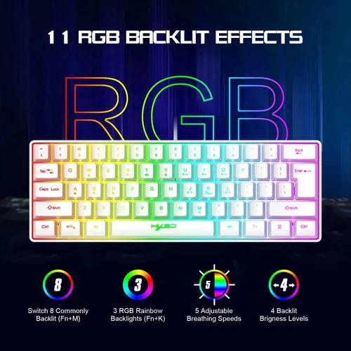 Vista 2 de SELORSS Combo de teclado y mouse para juegos al 60%, 61 teclas, mini teclado compacto con retroiluminación RGB de 6400 DPI, mouse ligero
