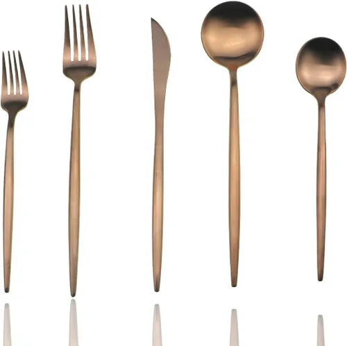 Vista 10 de JASHII 18/10 mate negro cubiertos de acero inoxidable 5 piezas Set, cuchillo tenedor ensalada tenedor postre cuchara de la cena, servicio de 1, lujo