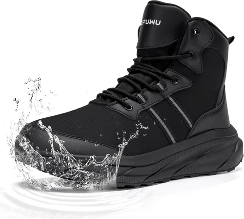 Vista 8 de Men's Waterproof Work Tactical Boots Side Zipper Hiking Combat Military Boots Non Slip Lightweight 6 Inches Negro