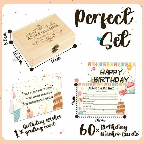 Vista 5 de 1DFAUL 60 tarjetas de deseos de cumpleaños, caja de consejos para libros de invitados para fiestas, consejos y deseos para juegos, para 16, 18, 30
