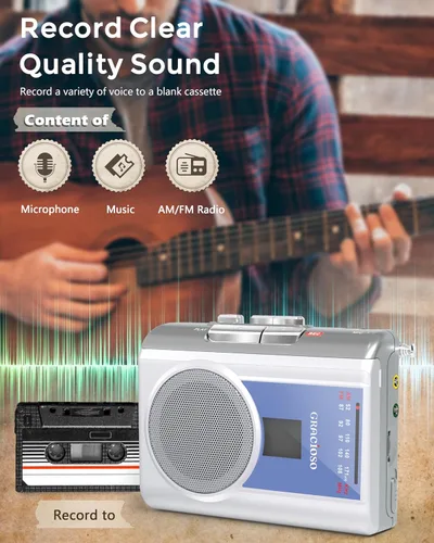 Vista 8 de Gracioso Pequeño reproductor de cinta de casete con AM FM alimentado por