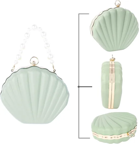 Vista 5 de Mini bolso de mano de noche de concha de mar para mujer, bolso con asa superior, correa de cadena, bolso cruzado