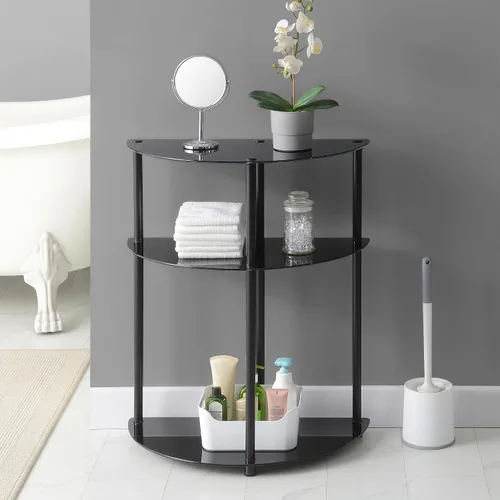 Vista 2 de Convenience Concepts Designs2Go - Mesa auxiliar clásica de vidrio de 3 niveles de medio círculo de 23.75 pulgadas, mesa auxiliar moderna