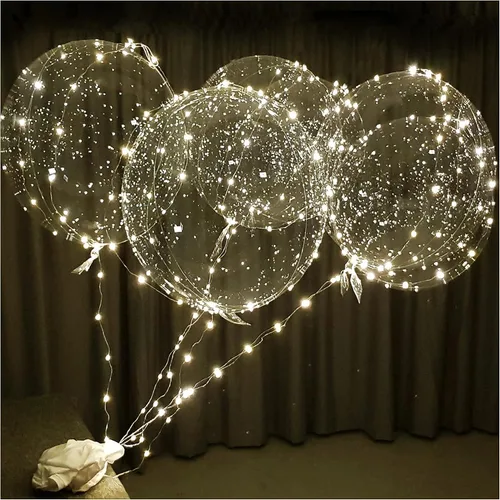 Vista 9 de Lightsfever 8 globos de fiesta con luces LED con pilas, luces blancas cálidas con globos Bobo transparentes para helio o aire, decoración del hogar