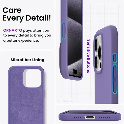 Vista 5 de ORNARTO Funda compatible con iPhone 15 Pro Max de 6.7 pulgadas, de silicona líquida delgada, de 3 capas, de gel suave, protectora, a prueba