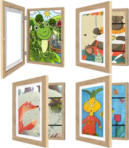Vista 19 de Paquete de 4 marcos de arte para niños de 8.5x11 pulgadas, marcos reversibles cambiables para exhibición de fotos, almacenamiento para proyectos