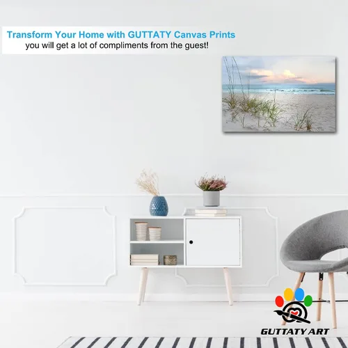 Vista 5 de GUTTATY Lienzo decorativo para pared, cuadros del océano, pintura de arte costero para decoración de pared de sala de estar, póster de mar, arte
