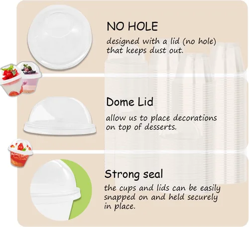 Vista 3 de Szsrcywd Paquete de 100 tazas transparentes de postre de 9 onzas con tapas de cúpula, vasos desechables de plástico para yogur (sin agujeros)