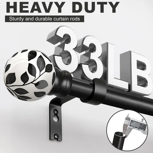 Vista 4 de Ceramic Black Curtain Rods for Windows 16 to 60 Inches Drapery Rods Adjustable Length Extendable Heavy Duty 1" Diameter iron Window Modern