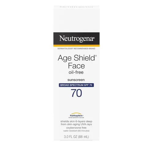 Vista 2 de Neutrogena Age Shield - Loción de protección solar facial sin aceite con amplio espectro SPF 70, protector solar hidratante no comedogénico