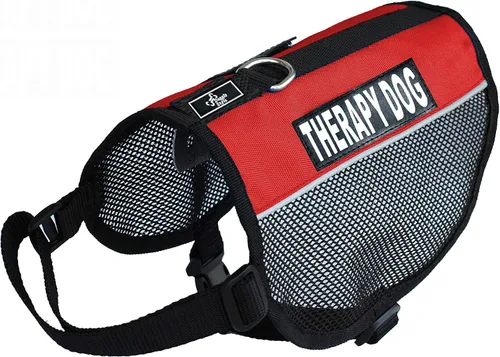 Vista 9 de Arnés de malla para perros de terapia de nailon fresco y cómodo, para perros pequeños y medianos. Compra viene con 2 parches extraíbles de terapia