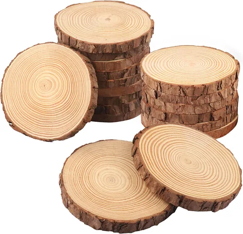 Vista 12 de 4 piezas de rodajas de madera natural de 10-12 pulgadas, círculos de madera de pino sin terminar con corteza para posavasos, manualidades DIY