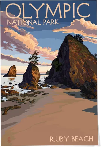 Vista 15 de Lantern Press Parque Nacional Olímpico, Washington, Grand Valley, alce, 8 x 12 pulgadas - Impresión artística para decoración de pared
