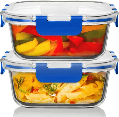 Vista 13 de Razab 2 recipientes de vidrio de almacenamiento de alimentos de 41 onzas con tapas, herméticos y a prueba de fugas, aptos para microondas