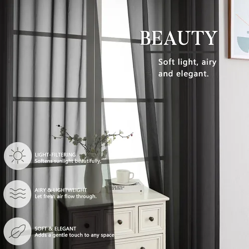 Vista 7 de OWENIE Cenefa transparente con ojales negros para ventanas, 2 paneles de 52