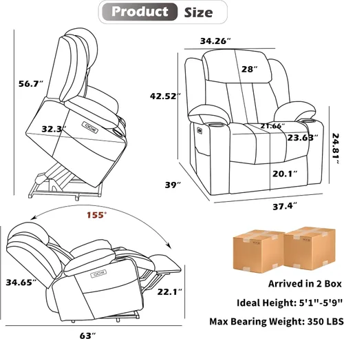 Vista 2 de Trustyue Silla elevadora eléctrica con masaje de cuerpo completo y calor, sillas reclinables eléctricas para adultos, control remoto, asistencia