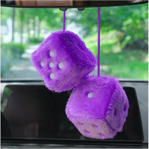 Vista 9 de Par de dados cuadrados retro de felpa mullidos de 3 pulgadas con puntos, decoración para colgar en el espejo del automóvil, adorno para espejo