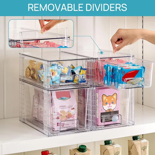 Vista 6 de Vtopmart Paquete de 4 cajones de almacenamiento apilables transparentes, para debajo del fregadero y la cocina, cajones de plástico fáciles
