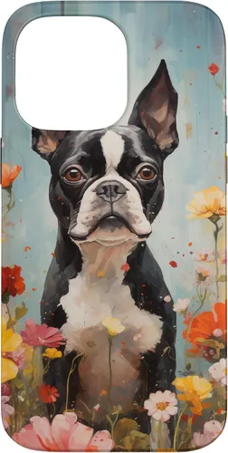 Vista 21 de Boston Terrier in Flower Garden Dog Art Lovers Design Case for iPhone 17