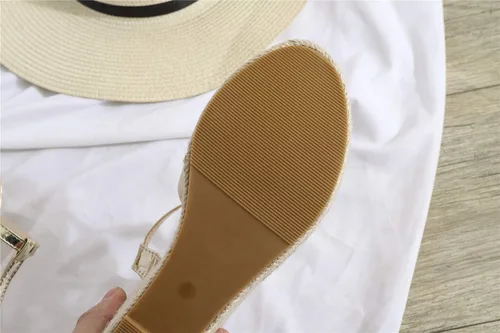 Vista 6 de Sandalias de tacón de cuña elegantes para mujer, tacón con correa en T