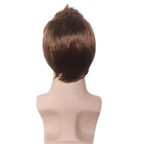 Vista 4 de Peluca corta BERON para hombre y chico, para fiesta temática, peluca con gorro de peluca Marrón claro