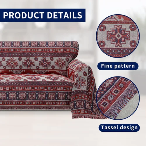 Vista 5 de PureFit Funda de sofá geométrica de jacquard con borlas - Fundas de sofá decorativas texturizadas y suaves lavables para sofá de 3 cojines, funda