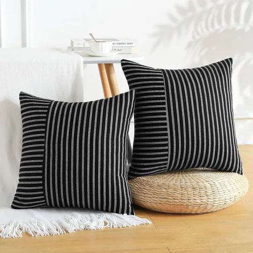 Vista 3 de OTOSTAR Paquete de 2 fundas de almohada a rayas con retazos de estilo campestre, fundas de cojín modernas para decoración del hogar, fundas