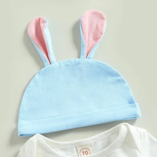 Vista 4 de My First Easter Outfits - Conjunto de 3 piezas para bebés y niñas de manga largacorta con estampado de conejo, conjunto de tops y pantalones