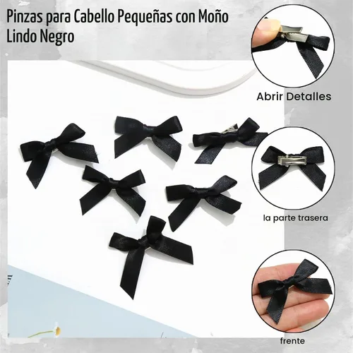 Vista 2 de 20 piezas de lazos negros para el cabello con cinta, clips tipo cocodrilo para el cabello, pasadores para el cabello para adolescentes, pinzas