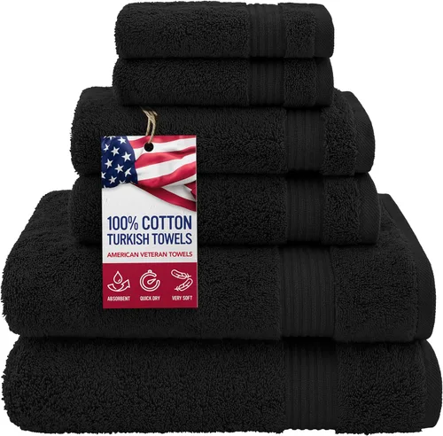 Vista 79 de Juego de toallas American Veteran Towel, de lujo, 6 piezas de algodón 100 % turco para máxima suavidad y absorción, para hotel y spa