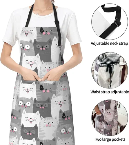 Vista 4 de Waldeal Delantales con diseño de gatos lindos para mujeres con bolsillos, regalos de cumpleaños de Navidad para hombres, chef, mamá, papá, esposa