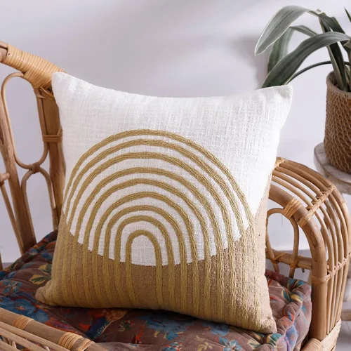 Vista 7 de Labhanshi Funda de almohada copetuda blanca y marrón, Boho, 18 x 18 pulgadas