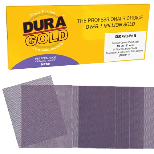 Vista 14 de Dura-Gold Papel de lija de malla de cerámica púrpura de grano 80 de alta calidad, tamaño de 1/4 hoja, caja de 16-4.5 x 5.5 pulgadas, parte trasera