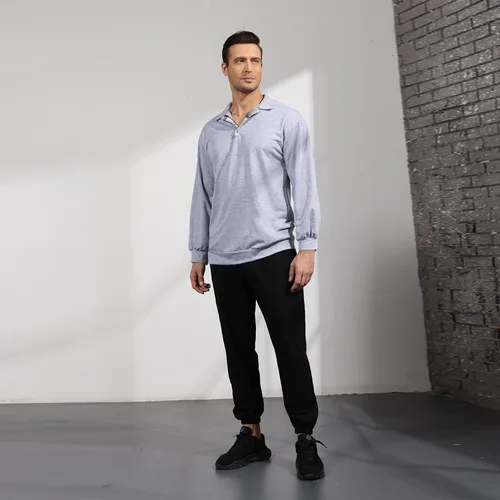 Vista 7 de Opomelo Men's Long Sleeve Pullover Polo Shirts-Casual Loose Fit Sweatshirts V Neck Tops