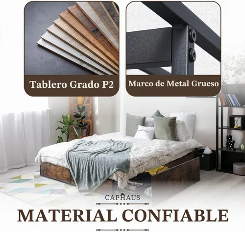 Vista 6 de CAPHAUS Base de cama de almacenamiento de metal industrial con 4 cajones, base de cama con plataforma que ahorra espacio, base de colchón