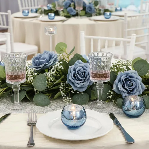 Vista 4 de 12 PCS Portavelas Votivos de Vidrio de Mercurio Azul para Velas de Té - Centros de Mesa Azules para Decoraciones de Despedida de Soltera, Decoración