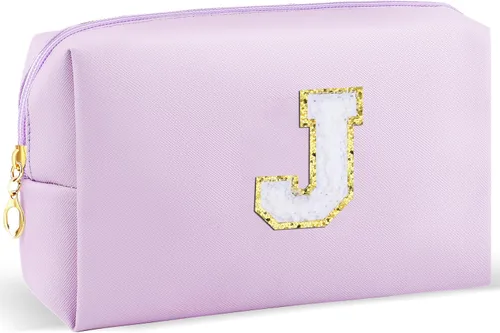 Vista 72 de URSKYTOUS Regalos para niñas, bolsa de maquillaje con inicial, bolsa de cosméticos personalizada con cremallera, bonita bolsa de aseo de viaje, Azul