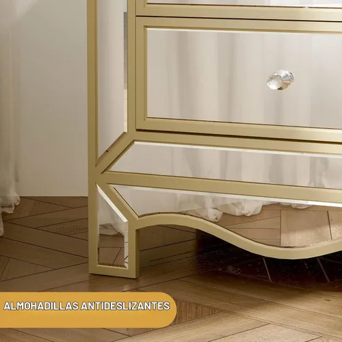 Vista 5 de IKIFLY Mesa auxiliar con espejo con 3 cajones, mesa auxiliar con espejo de líneas doradas para sala de estar/dormitorio