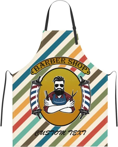 Vista 10 de Delantal de barbería personalizado para hombres y mujeres, delantal de peluquería con texto personalizado con bolsillos, delantal ajustable