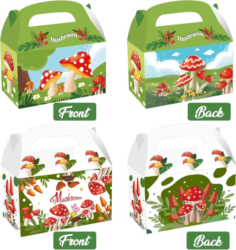 Vista 3 de Cieovo Paquete de 24 cajas de regalo de papel para fiesta de hongos, bolsas de dulces de fiesta de hongos, cajas de papel kraft para golosinas