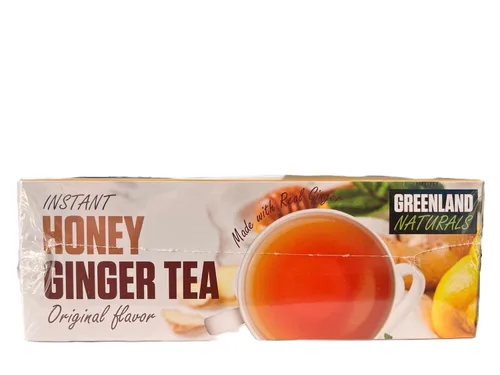 Vista 3 de Té natural instantáneo de Groenlandia, té natural soluble instantáneo con miel y jengibre, 20 bolsas. Peso neto por bolsa: 18 g (0.63 oz)