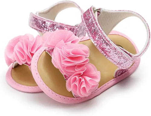 Vista 3 de Timatego Infant Baby Girls Summer Sandals with Flower Soft Sole Newborn Toddler First Walker Crib Dress Shoes