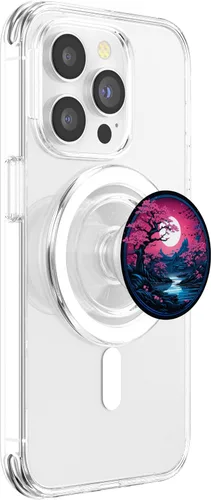 Vista 3 de PopSockets MagSafe PopGrip de color rosa japonés Sakura Cherry Blossom Moon PopSockets para iPhone