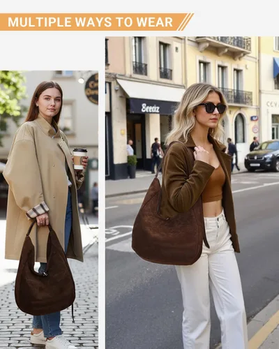 Vista 2 de Herald Bolso de hombro holgado de ante para mujer, bolso cruzado Crescent con correa ajustable