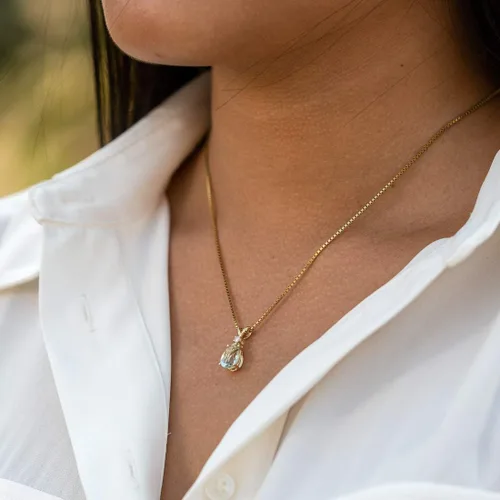 Vista 2 de Peora Dije de oro de 14 quilates para mujer con diamante, elegante diamante solitario en forma de lágrima de 10x7mm 0.394 x 0.276 pulgadas, piedras