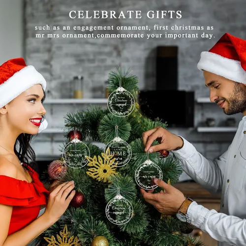 Vista 7 de Regalos de compromiso para adorno de Navidad 2024 para parejas, recién casados, decoración de recuerdo, boda, novia y novio (comprometido)