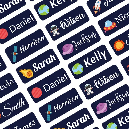 Vista 8 de 100 etiquetas adhesivas de nombre personalizadas para niños, suministros escolares, etiquetas de nombre para botellas de agua de guardería