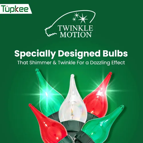 Vista 2 de Juego de luces centelleantes y parpadeantes de Navidad con punta de llama - 8 de 50 luces parpadeantes – 50 bombillas mini rojas, verdes